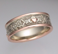 14kt Celtic McMahon Claddagh with Raised Hearts