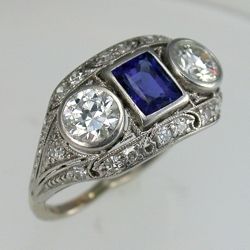 Antique Sapphire & Diamond Ring - Platinum