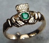 Small claddagh with bezel set 3mm round emerald