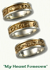 Custom Gaelic & Claddagh Wedding Band. 14Kt yellow center/white rails