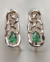 Custom Celtic Earrings with .30ct pear shaped emeralds