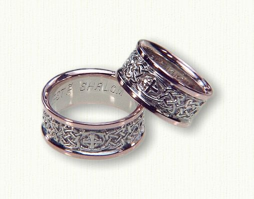 celtic kenmare knot and elsinore cross wedding band 14kt white center14kt rose rails - Cross Wedding Rings celtic kenmare knot and elsinore cross wedding band 14kt white center14kt rose rails - Cross Wedding Rings