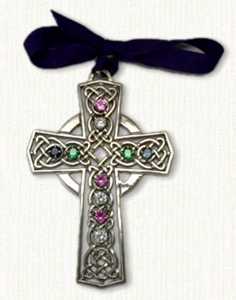 Custom Cross Ornament with synthetic birthstones