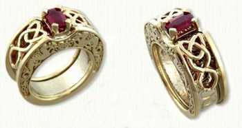 Dragon #18 - 14kt yellow gold Custom Reverse Cradle with Dragon Knot and pierced Dara Knot set with an emerald ruby.