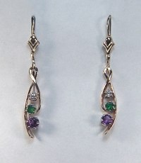 Amethyst Emerald and Diamond Drop Earrings