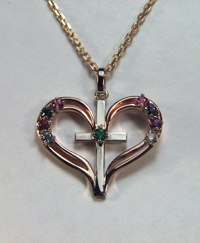 Family Heart and Cross Pendant set with gemstones