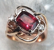 Cushion cut Rhodolite garnet ring