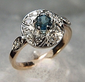 Hand made antique style diamond and sapphire ring