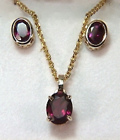 Oval Rhodolite earrings and pendant