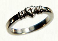 14KY religious promise ring with small cross and heart - #RR02459