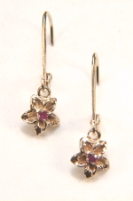 14KY dangle flower earrings with 2mm ruby