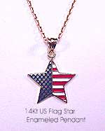 14kt yellow gold American Flag Pendant with enamel