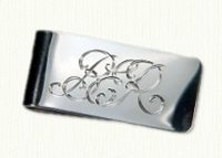 Sterling silver monogram money clip with hand engraved initials