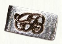 Sterling money clip with raised 14KY initials CJB