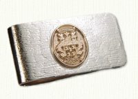 Sterling money clip with raised 14KY family crest