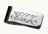 Sterling silver monogram money clip with hand engraved initials