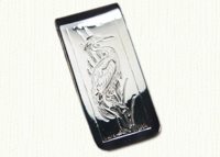Sterling silver money clip with hand engraved heron