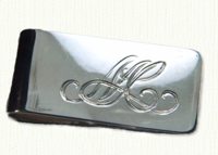 Hand engraved sterling money clip with initials M L C