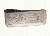 Sterling silver hand engraved money clip with nautical theme