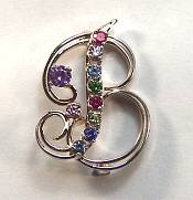 Open B monogram pin with 10 gemstones