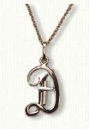 Monogram Initial (D) with Cross in 2 tone gold