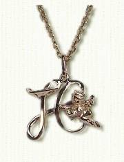 Single initial pendant H with angel