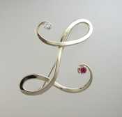 14kt Yellow L with two stones -monogram pins