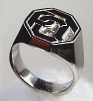 14KW octagonal signet ring with photoetched initials and diamond