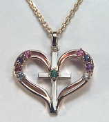 Custom heart and cross pendant with gemstones