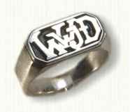 Sterling silver antiqued rectangular gents WWJD signet ring - #1594