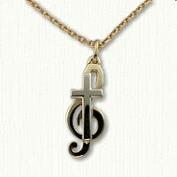 14kt 2-tone G Clef & Cross Pendant