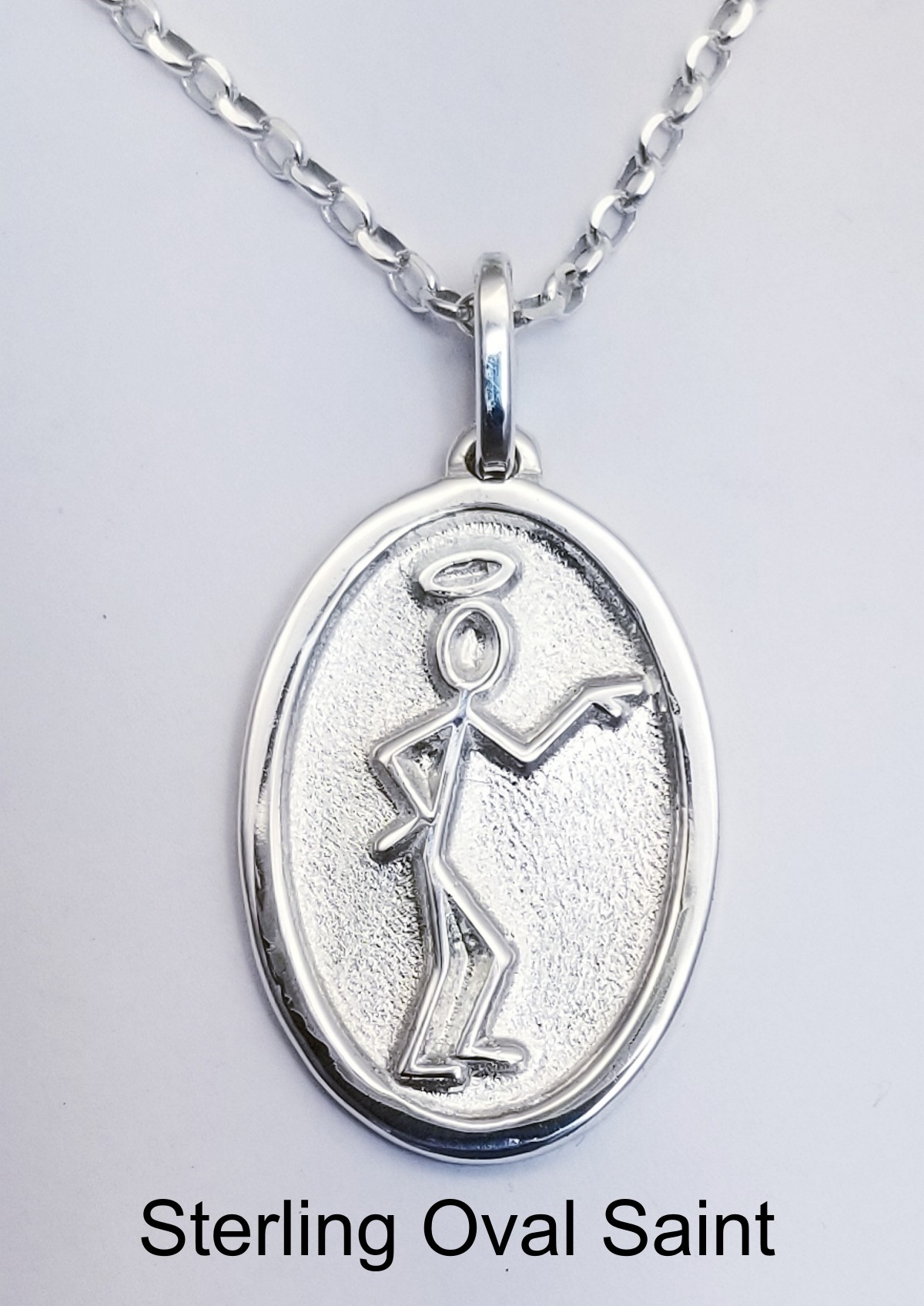 Oval Saint pendant in sterling silver