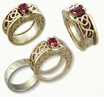 C - Celt Dara Reverse Cradle with emerald cut Ruby