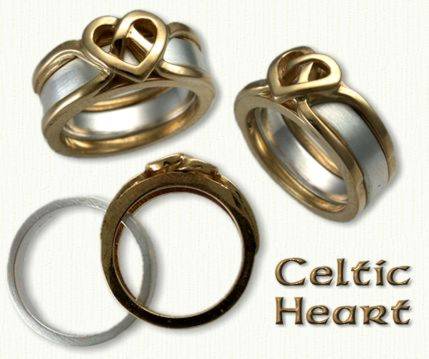 14KY celtic heart reverse cradle with 14KW inside band