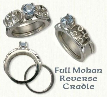 14KW Full Mohan Knot reverse cradle set with a round aquamarine