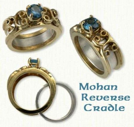 14KY Mohan Knot reverse cradle set with a round blue zircon