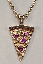 Large pizza slice in 14KY gold with imitation red stones