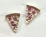 14KY small pizza slice earrings with imitation red stones