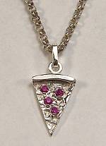 Small pizza slice in sterling silver with synthetic rubies