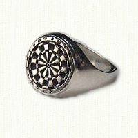 Antiqued sterling silver dart board signet ring