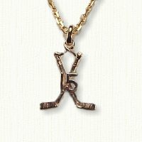 Crossed Hockey Sticks with Jersey Number Pendant