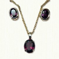 14kt yellow gold oval rhodolite garnet pendant and earring set