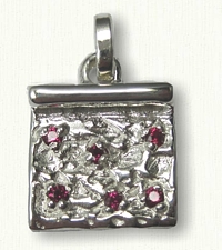 Sterling Silver Square Pizza Slice with imitation red stones