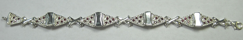 Sterling silver pizza bracelet with imitation red stones