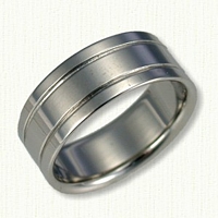 14kt White Gold Double Line Plain Style Wedding Band -7.0 mm