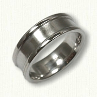 14kt White Gold Plain Wedding Band with Raised Rails