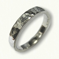 14kt White Gold Hammered Finish Plain Narrow Wedding Band 