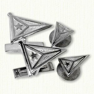 Plain sterling silver burgee cufflinks and studs