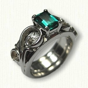 14kt White Gold Floral Scroll Reverse Cradle set with 6.5 x 4.5 mm Chatham Emerald Cut Emerald