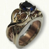 Twin Hearts 09: T14kt Two Tone Gold Twin Hearts Reverse Cradle set with a 7 x 5 Lab Sapphire  